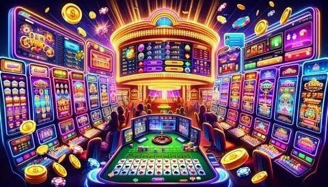 BPK138 Kasino suasana bermain slot jackpot progresif dengan layar penuh simbol kemenangan